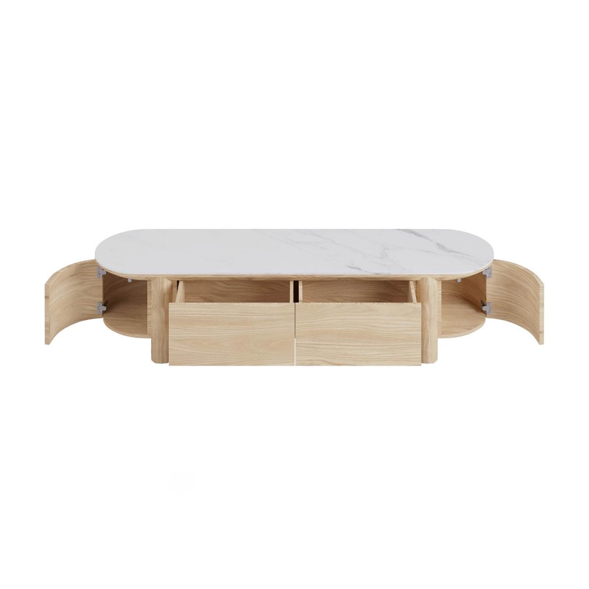 Large Oak & Marble Top TV Stand - TV's up to 85 - Gianna – image 8