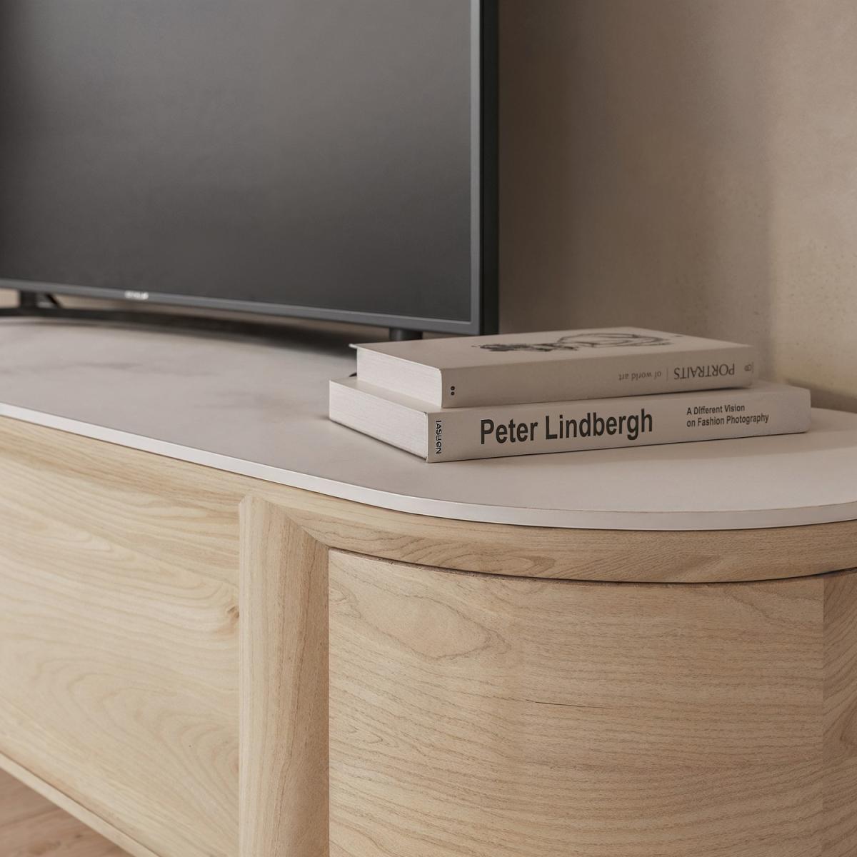 Large Oak & Marble Top TV Stand - TV's up to 85 - Gianna – image 9