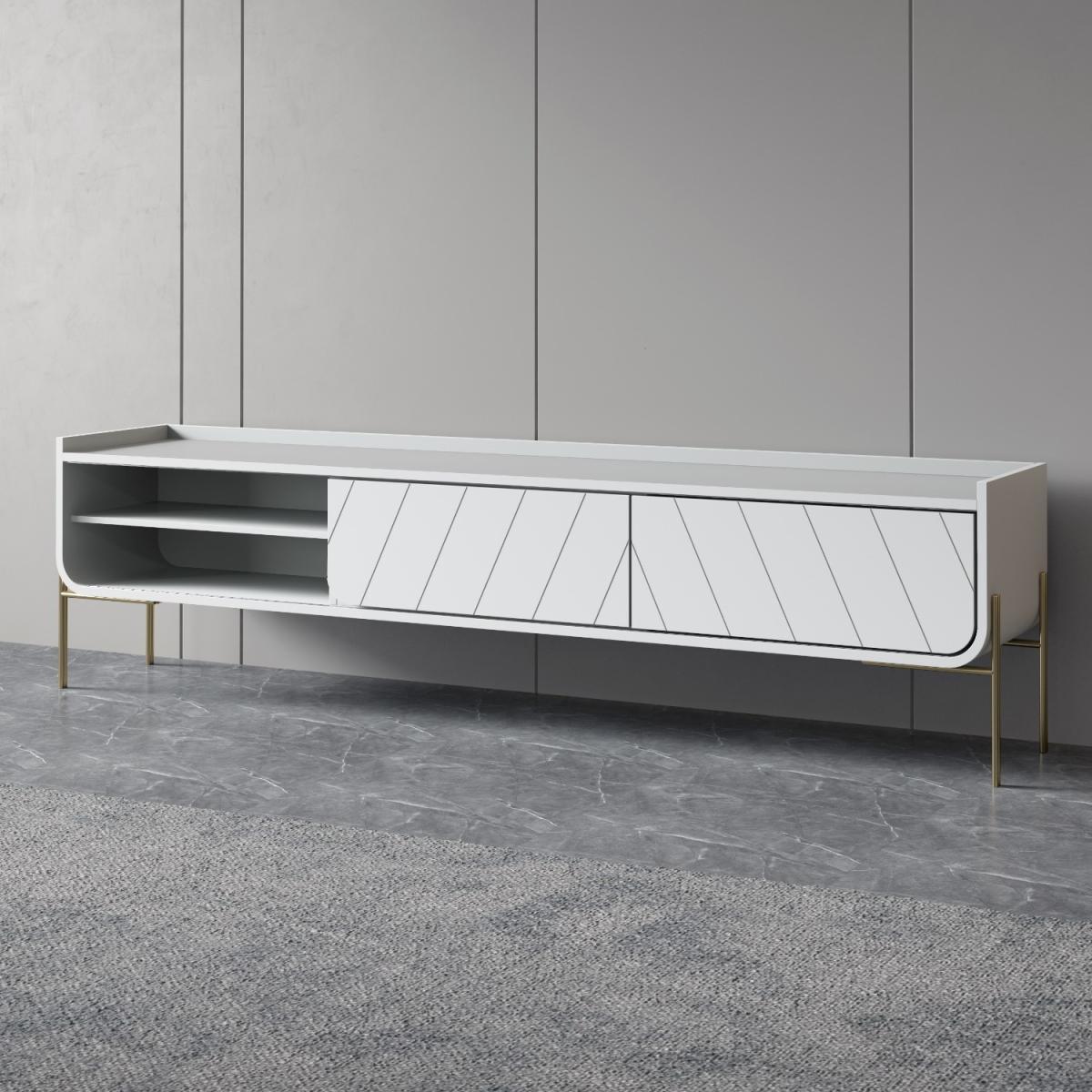 White and Gold Curved TV Unit - TVs up to 70 inches - Olis – image 4