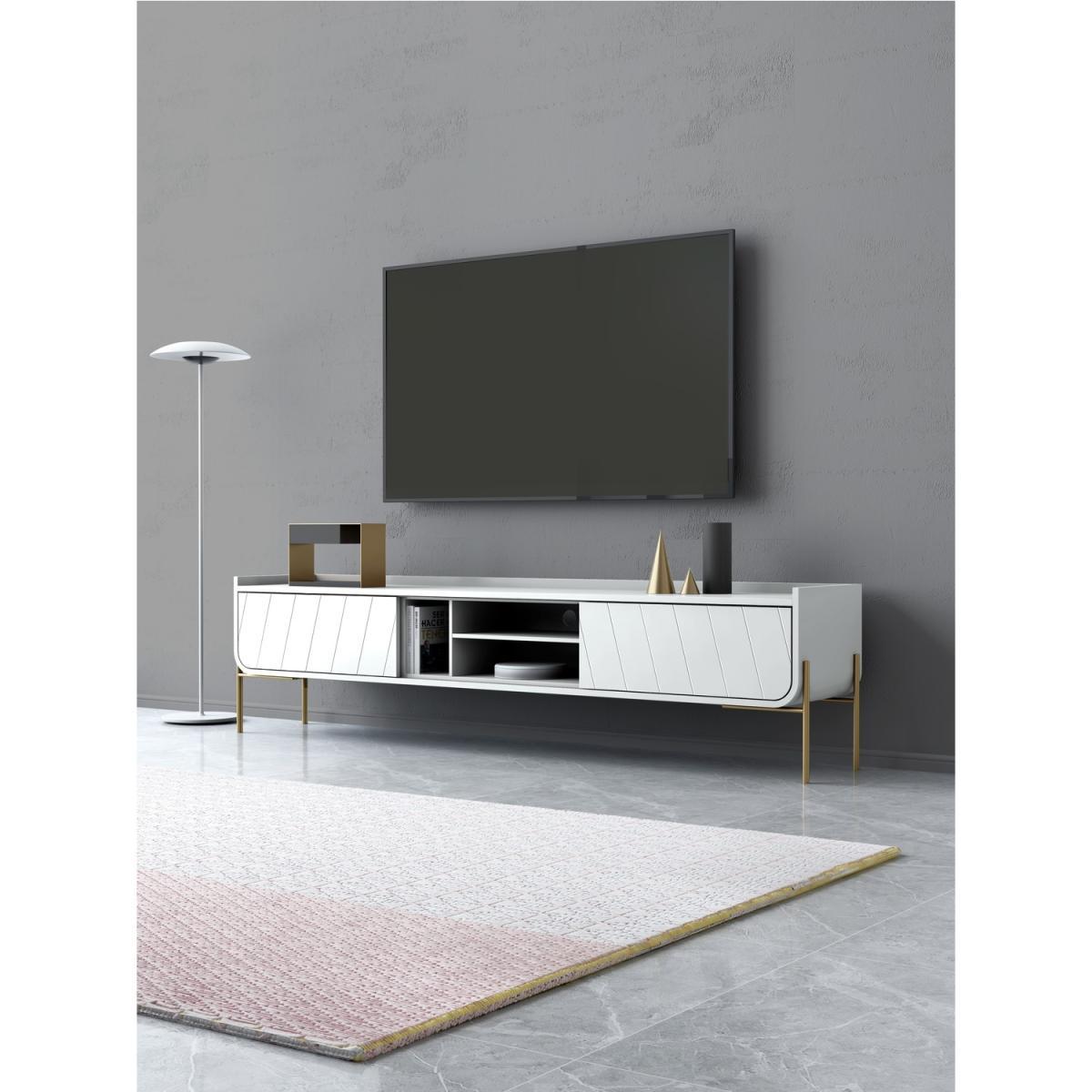 White and Gold Curved TV Unit - TVs up to 70 inches - Olis – image 5
