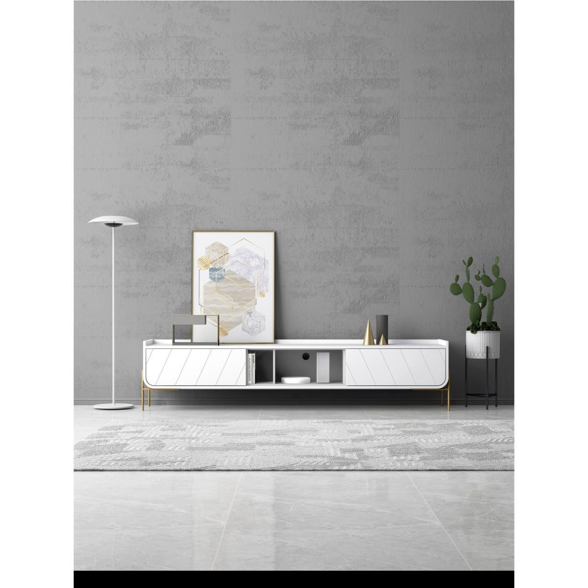White and Gold Curved TV Unit - TVs up to 70 inches - Olis – image 6