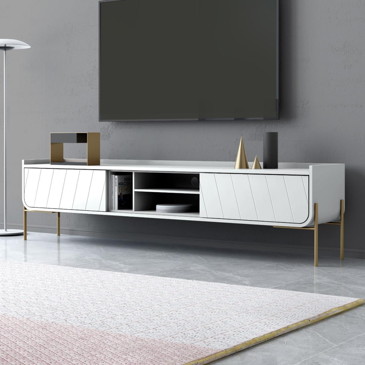 White and Gold Curved TV Unit - TVs up to 70 inches - Olis – image 1