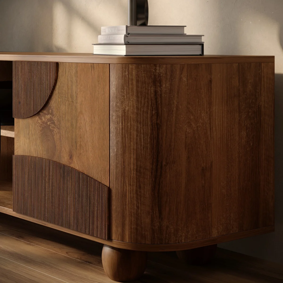Large Mango Wood TV Stand with Storage - TV's up to 70 - Ivan – image 3