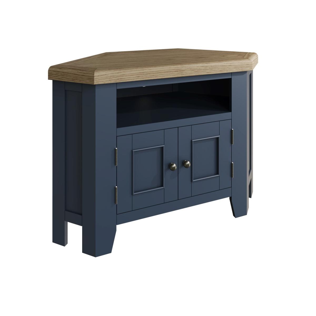 Navy Solid Oak Corner TV Unit with Storage - TV's up to 43 - Pegasus – image 2