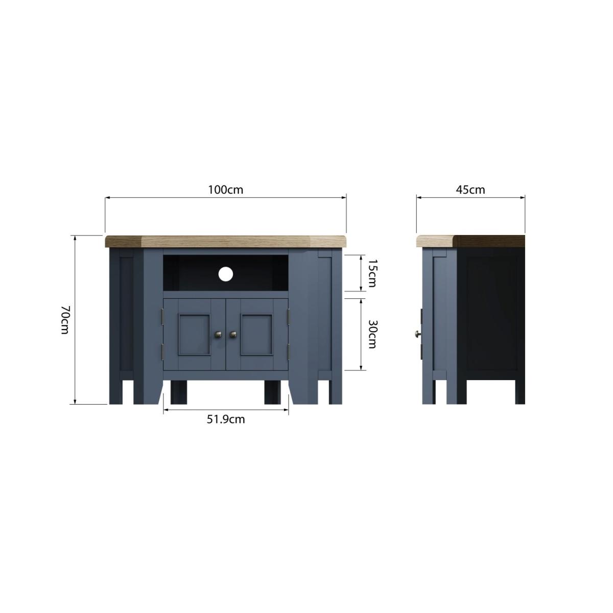 Navy Solid Oak Corner TV Unit with Storage - TV's up to 43 - Pegasus – image 3