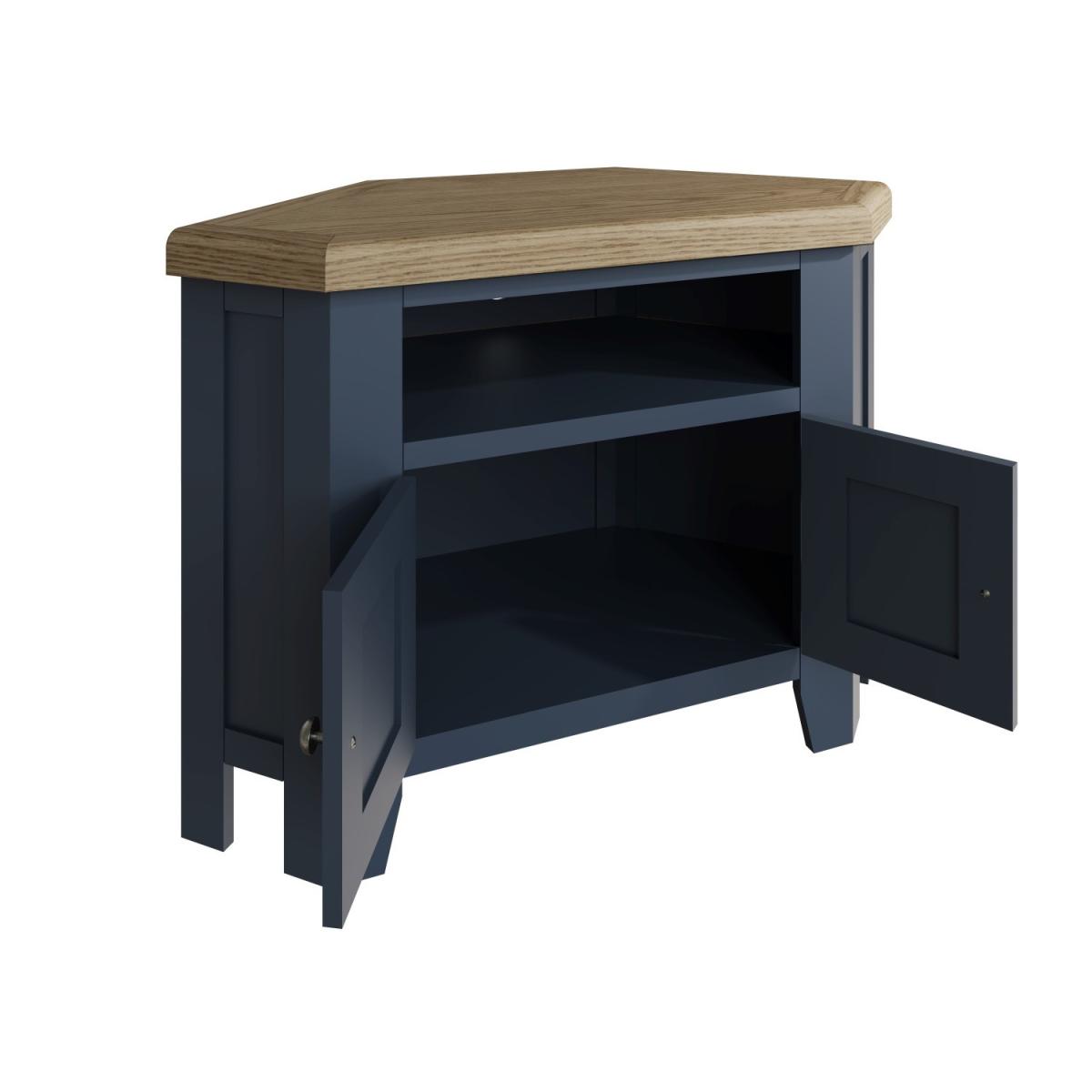Navy Solid Oak Corner TV Unit with Storage - TV's up to 43 - Pegasus – image 4