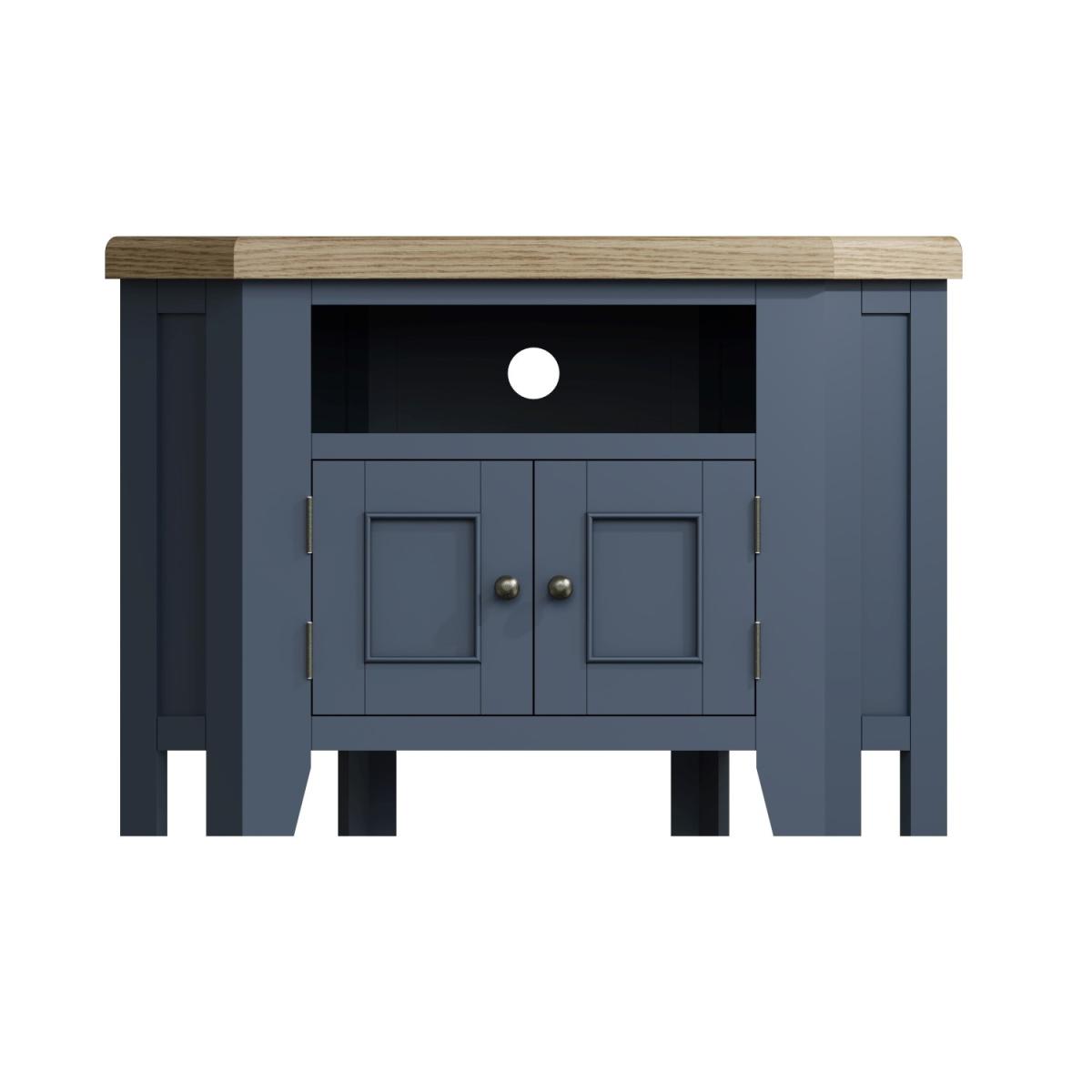 Navy Solid Oak Corner TV Unit with Storage - TV's up to 43 - Pegasus – image 5
