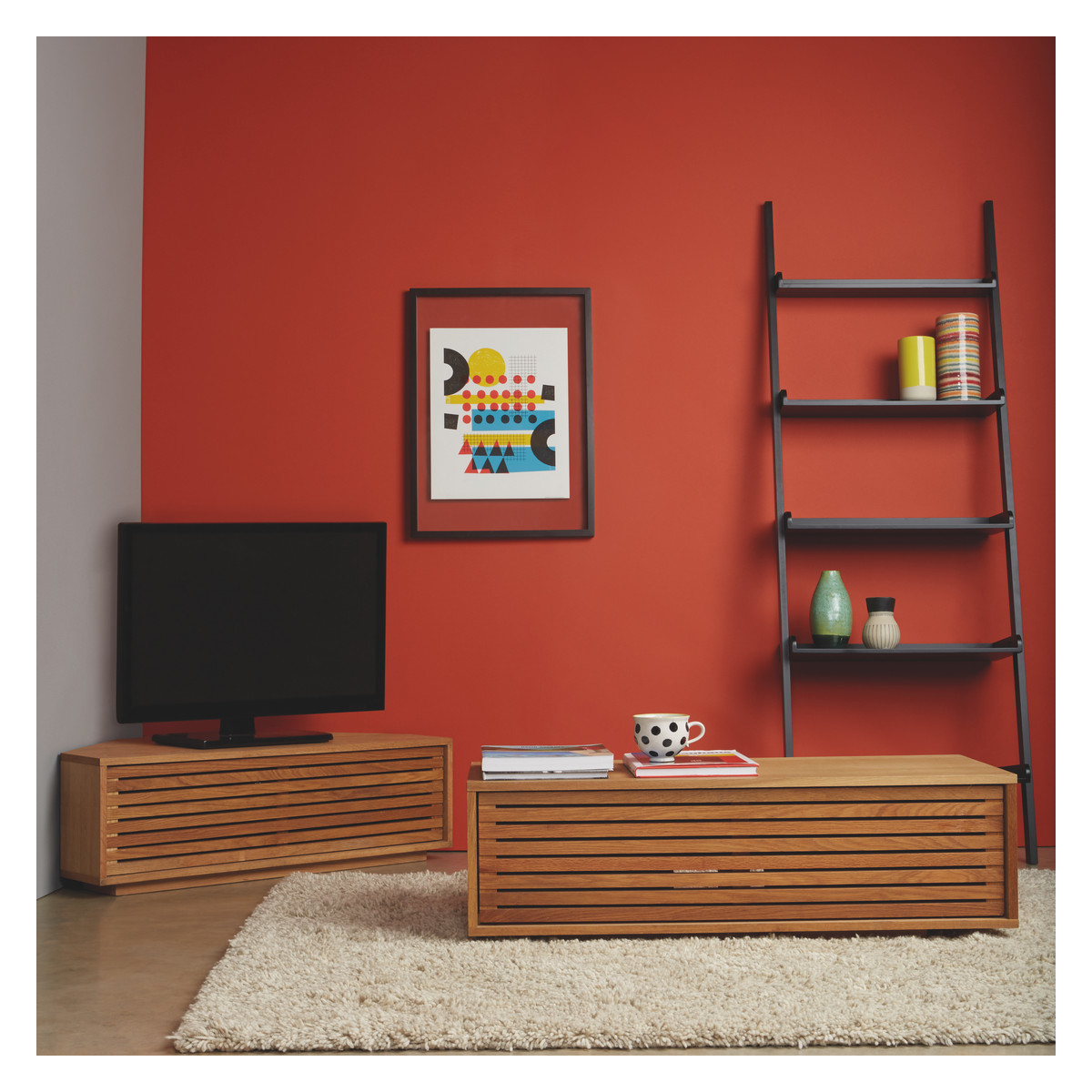 Max Oiled Oak Corner Tv Stand With Slatted Front, Oak – image 4