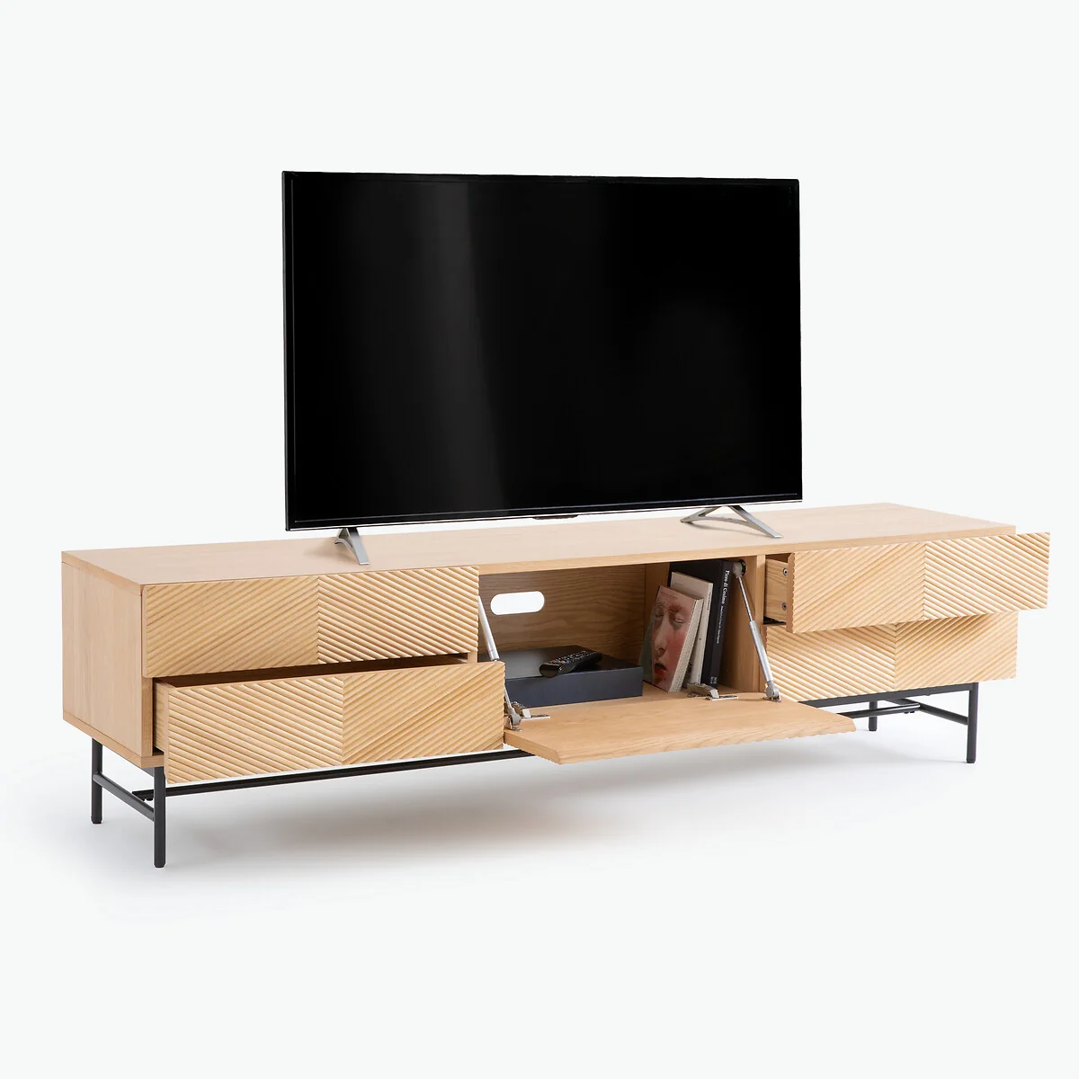 Jerem Veneered TV Stand with Embossed Front, Width 180cm – image 5