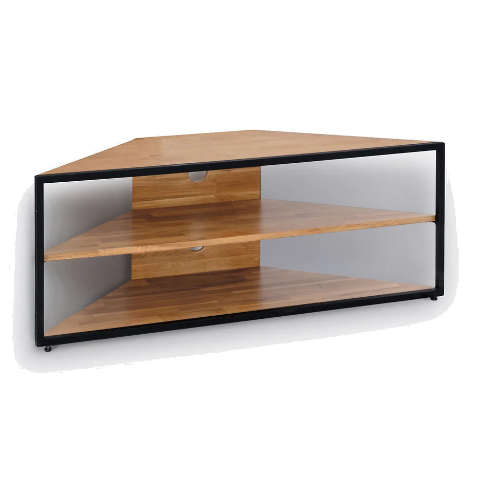 Hiba Corner TV Unit in Solid Oak and Steel – image 1