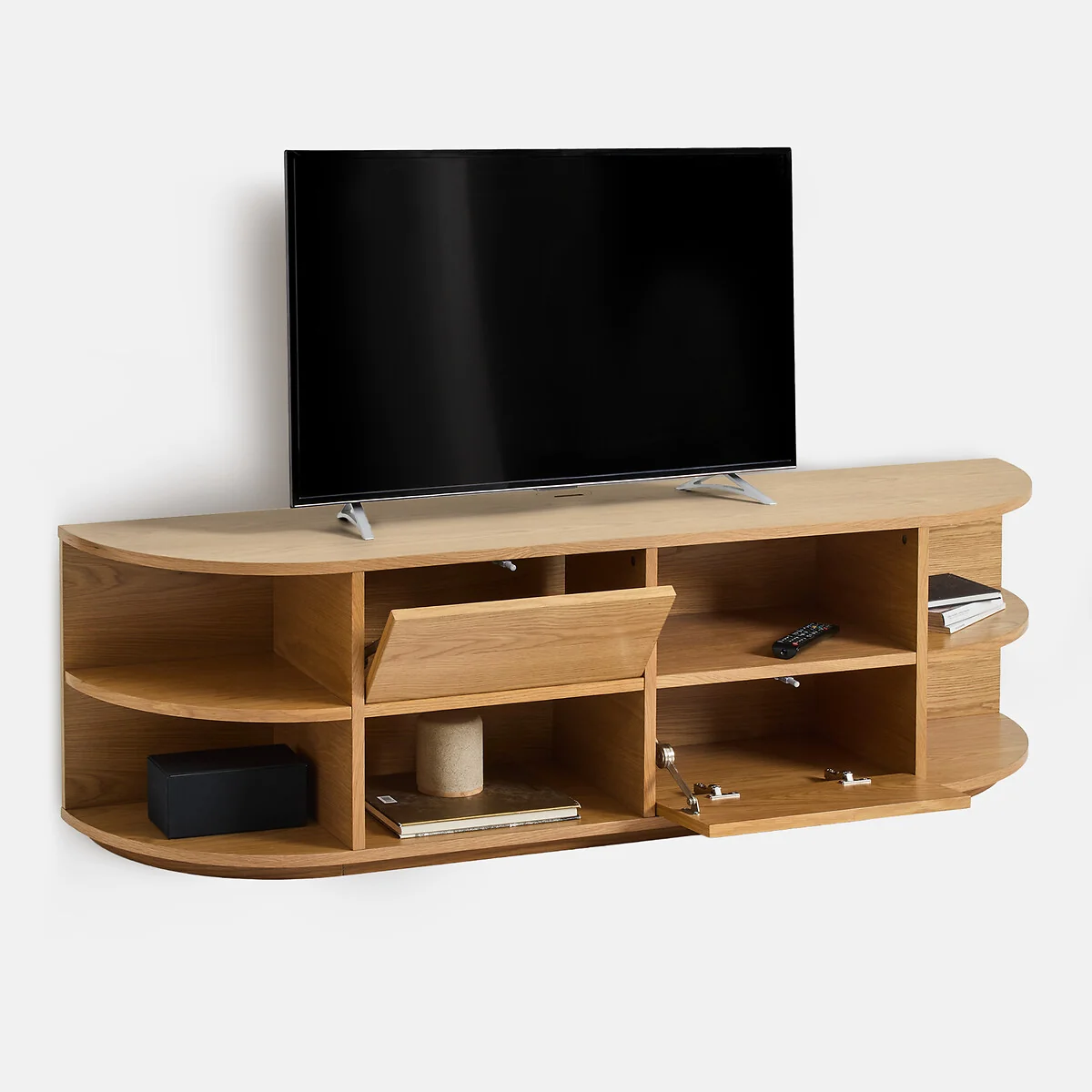 Maddy Oak Veneer Hanging TV Stand with 2 Doors and 6 Compartments, W160cm – image 5