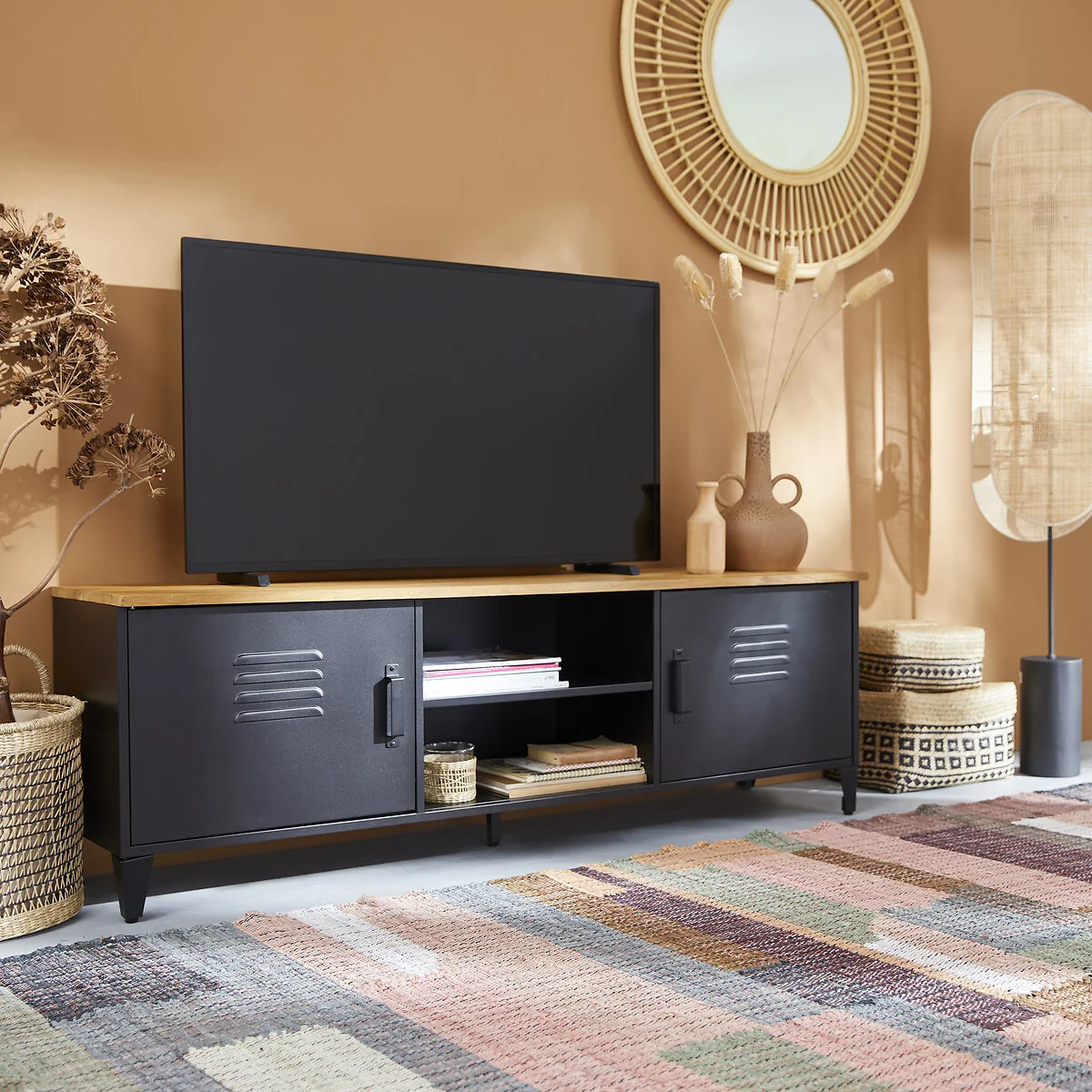 Hiba TV Unit in Steel and Solid Oak – image 2