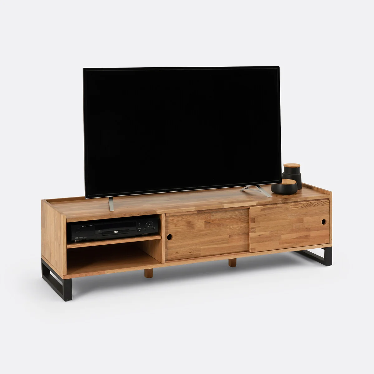 Hiba TV Bench in Solid Oak, Oak Veneer and Steel – image 3