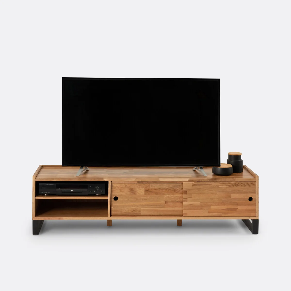 Hiba TV Bench in Solid Oak, Oak Veneer and Steel – image 4