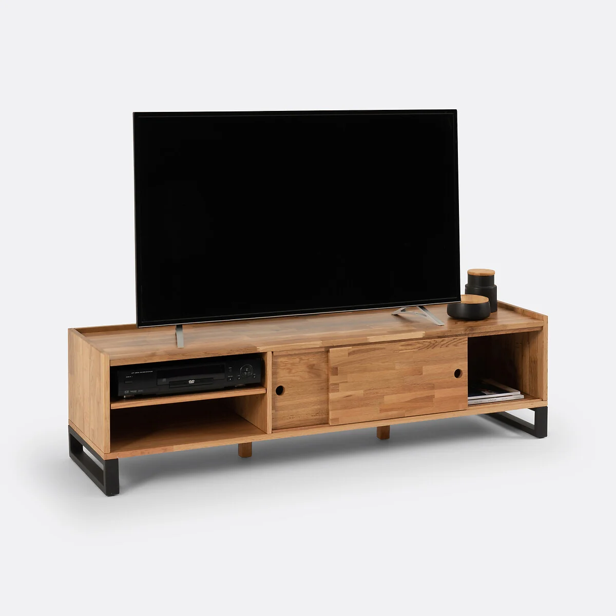 Hiba TV Bench in Solid Oak, Oak Veneer and Steel – image 5