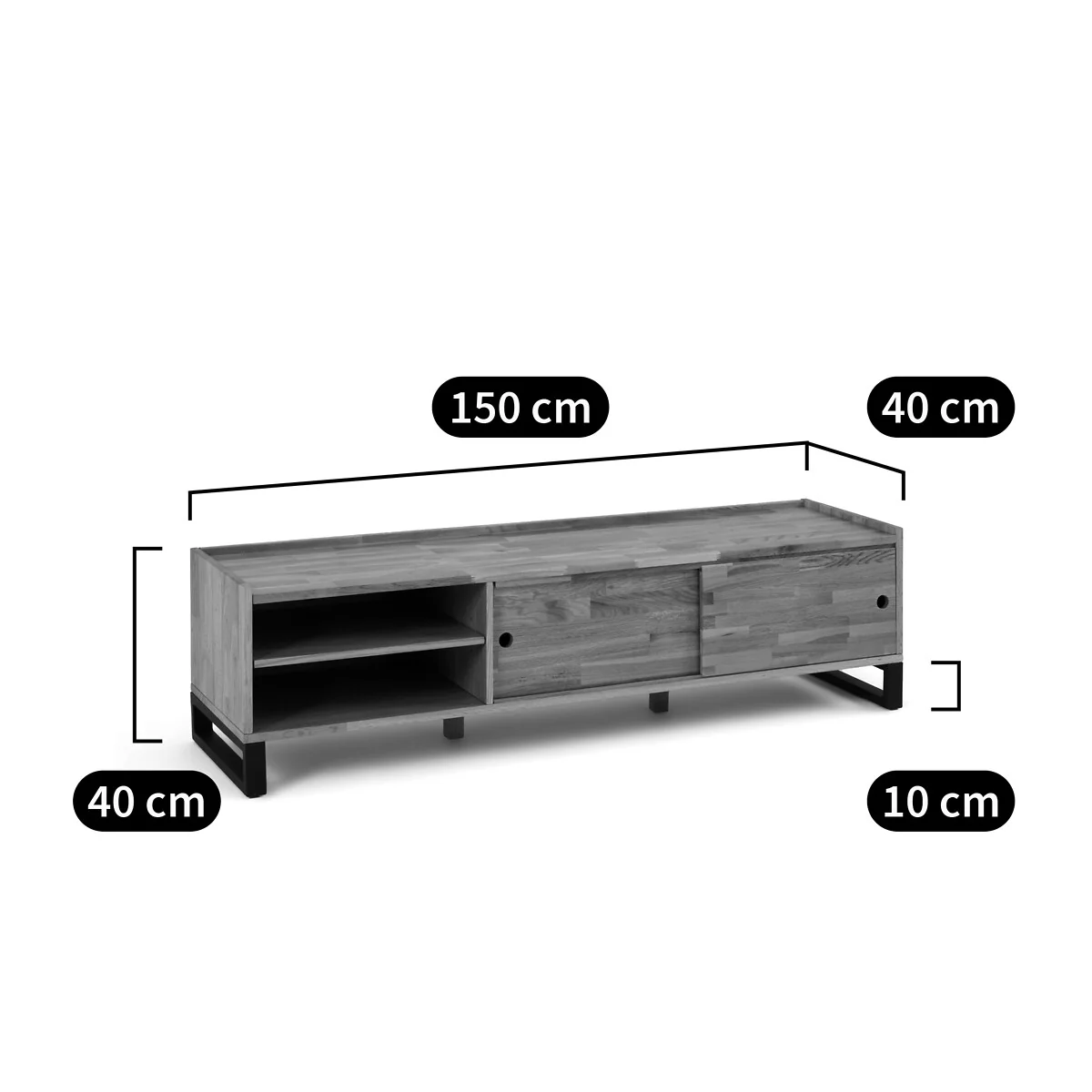 Hiba TV Bench in Solid Oak, Oak Veneer and Steel – image 7