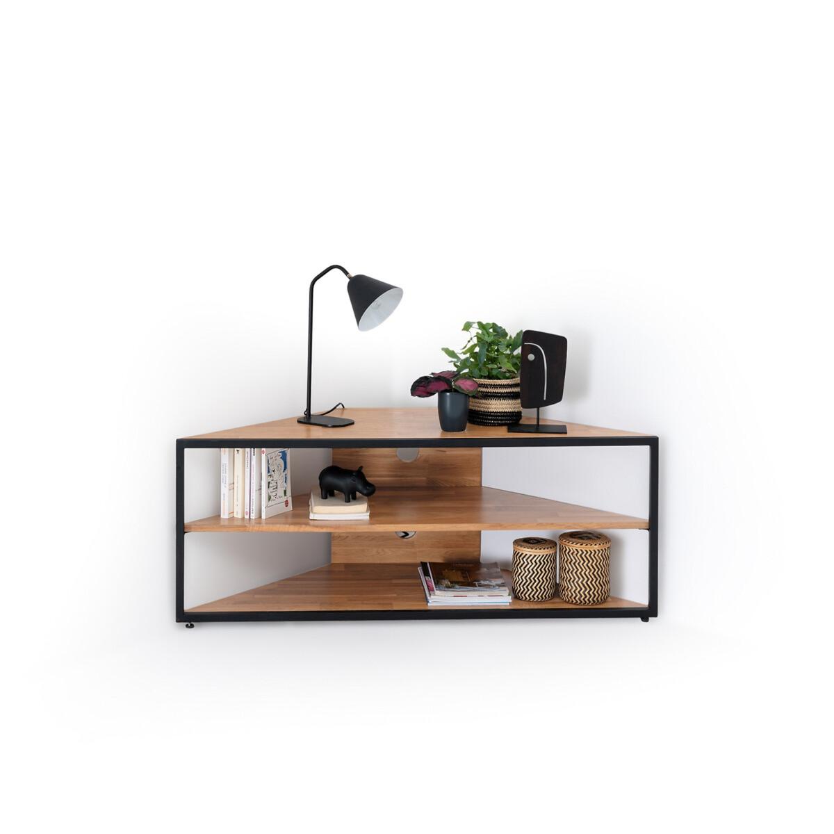 Hiba Corner TV Cabinet in Solid Oak and Steel – image 2