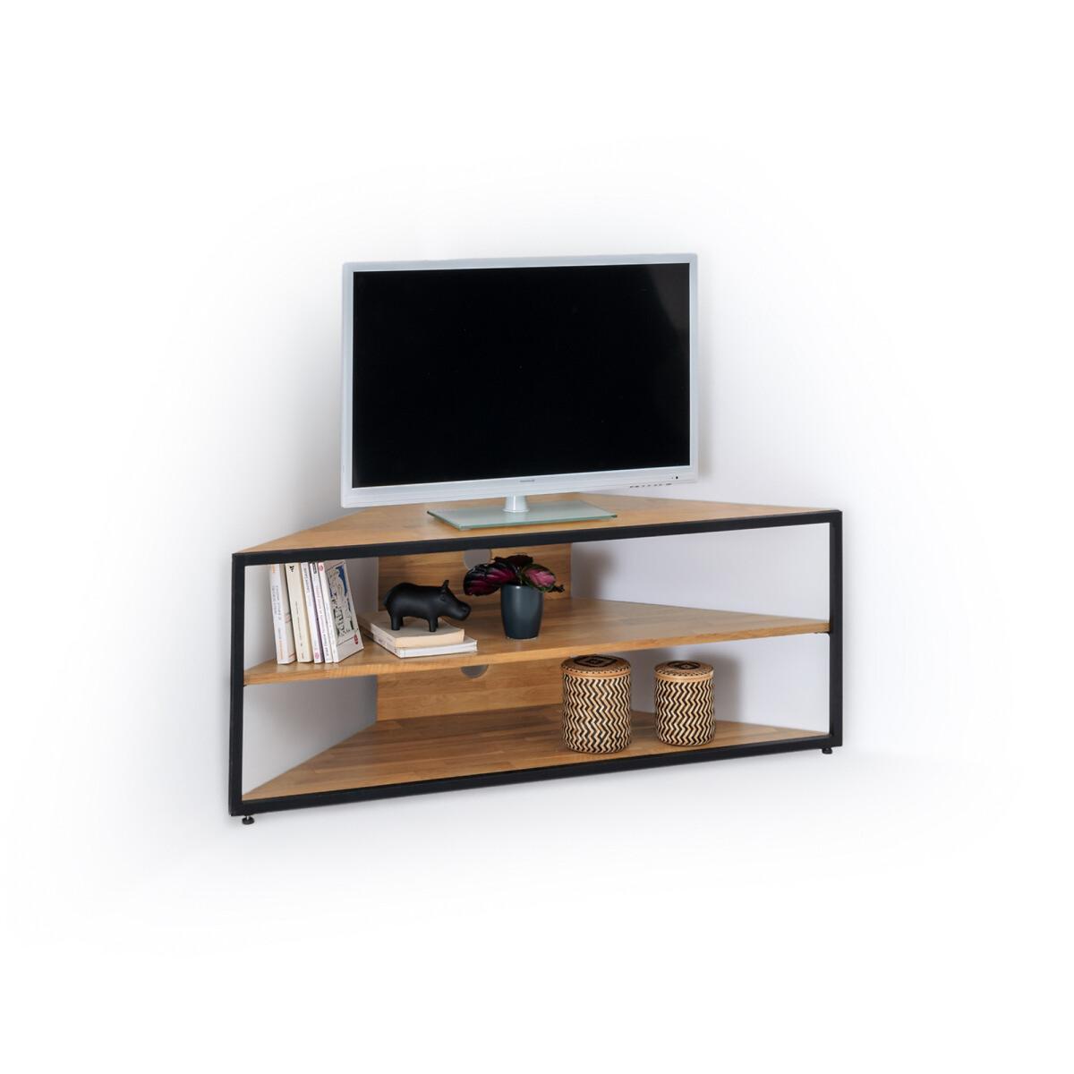 Hiba Corner TV Cabinet in Solid Oak and Steel – image 4