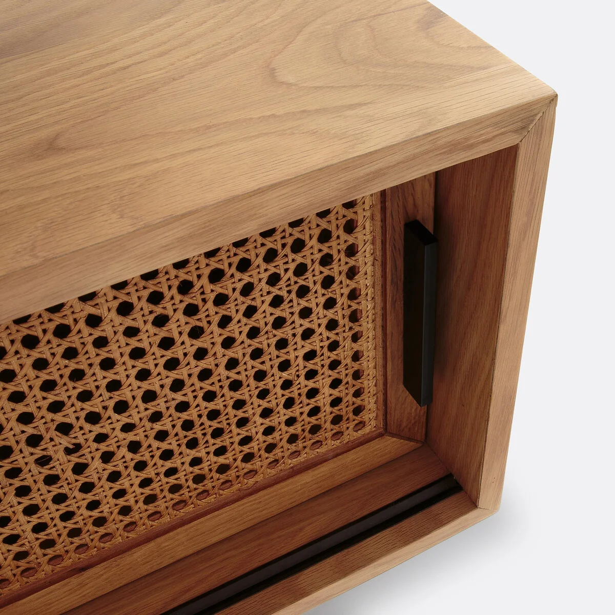 Waska TV Bench with 2 Doors in Oak, Veneer and Cane – image 4