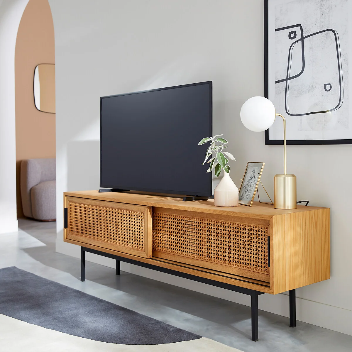 Waska TV Cabinet in Oak, Veneer and Cane 160cm – image 2