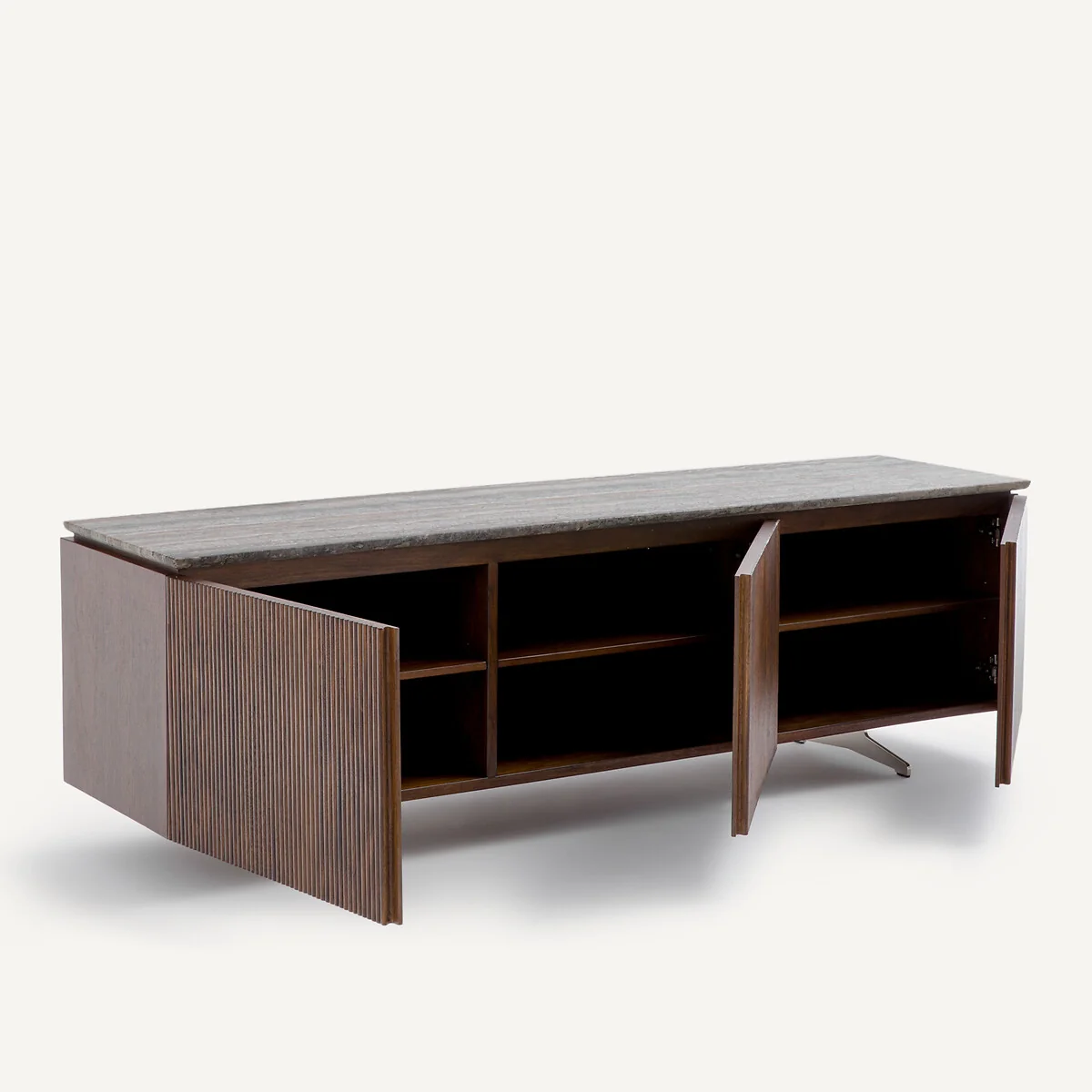 Jakto TV Stand in Walnut Veneer and Travertine – image 6