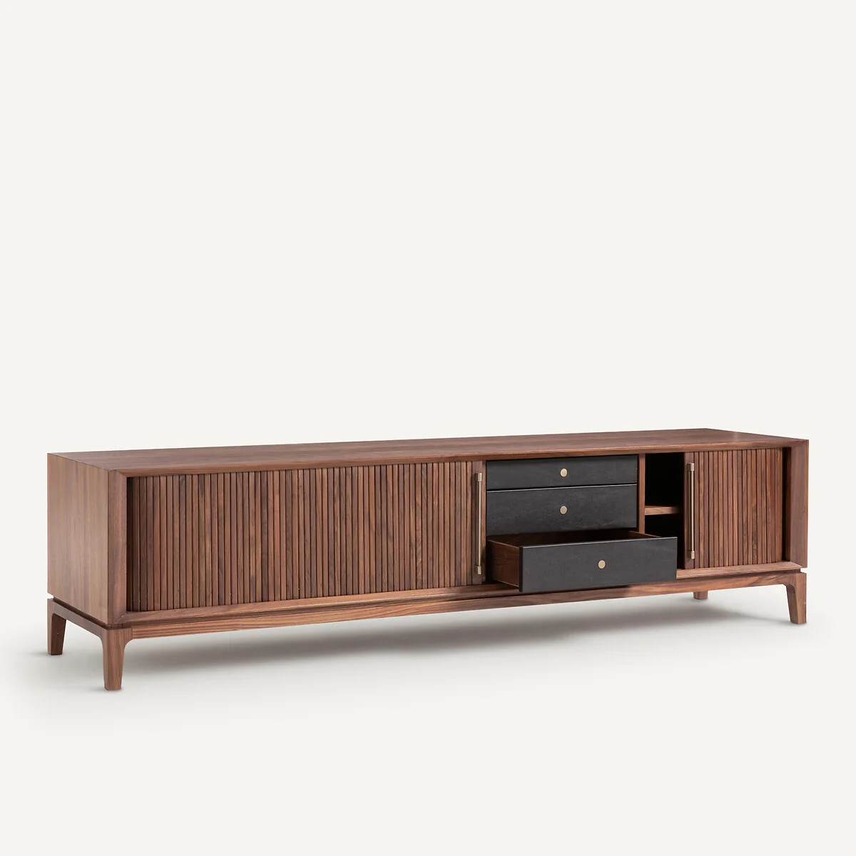 Liamca TV Stand in Walnut Veneer and Leather – image 4