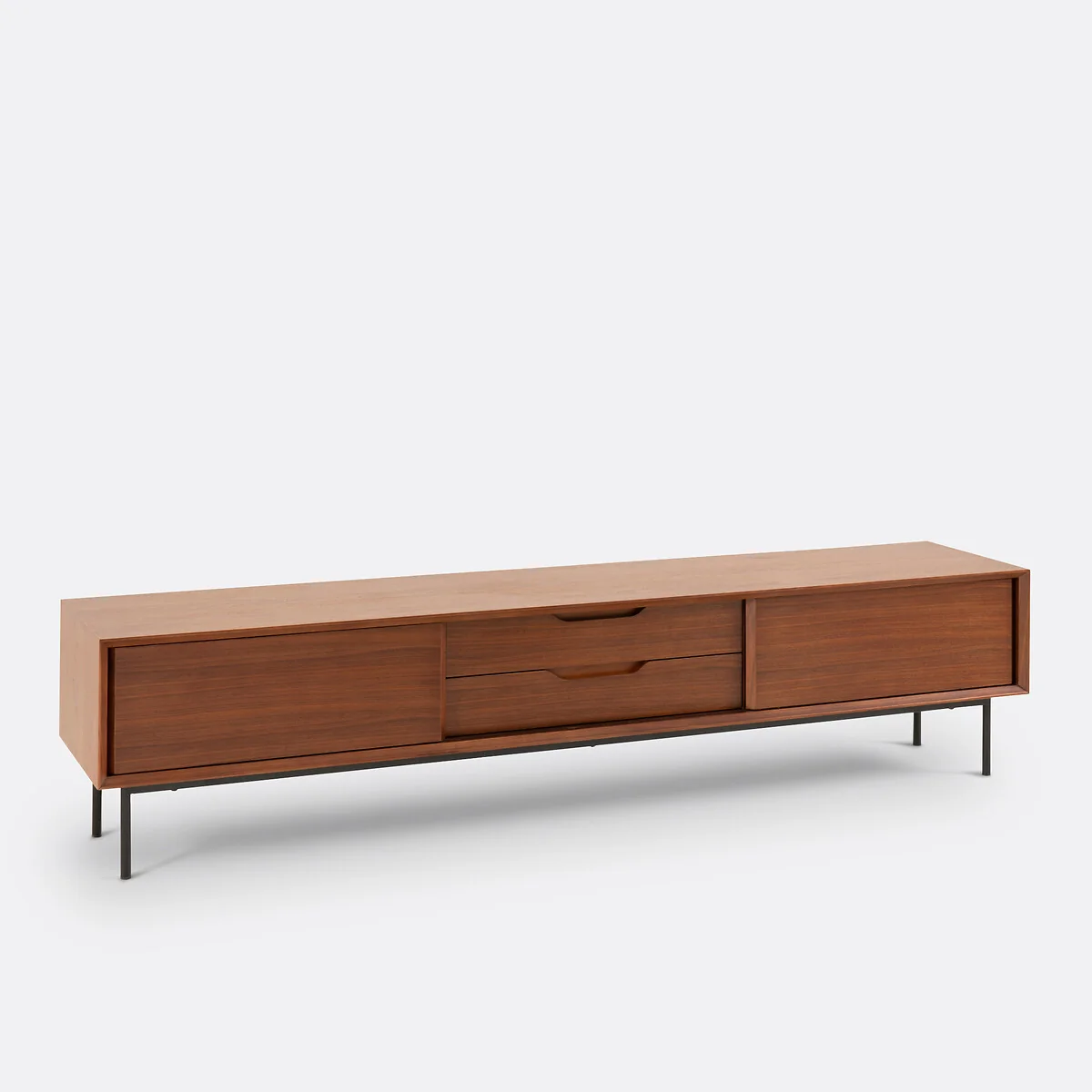 Noyeto TV Unit with 2 Doors and 2 Drawers in Walnut Veneer – image 2