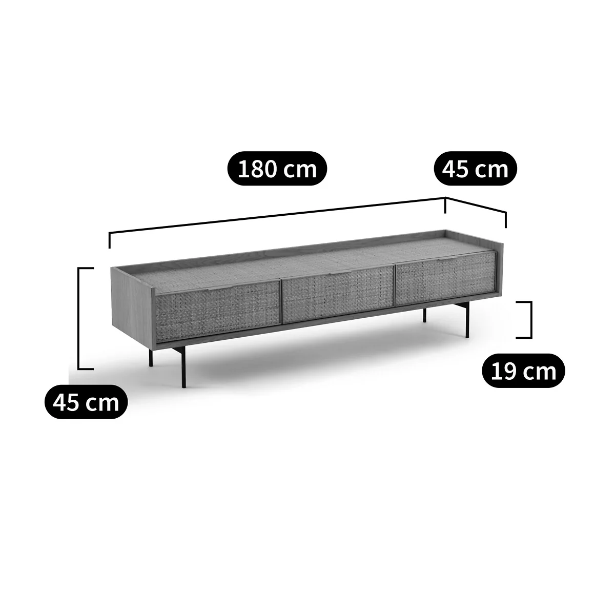 Louison Oak and Rattan Cane TV Unit – image 8