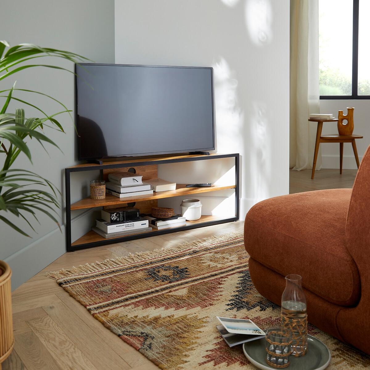 Hiba Corner TV Cabinet in Solid Oak and Steel – image 9