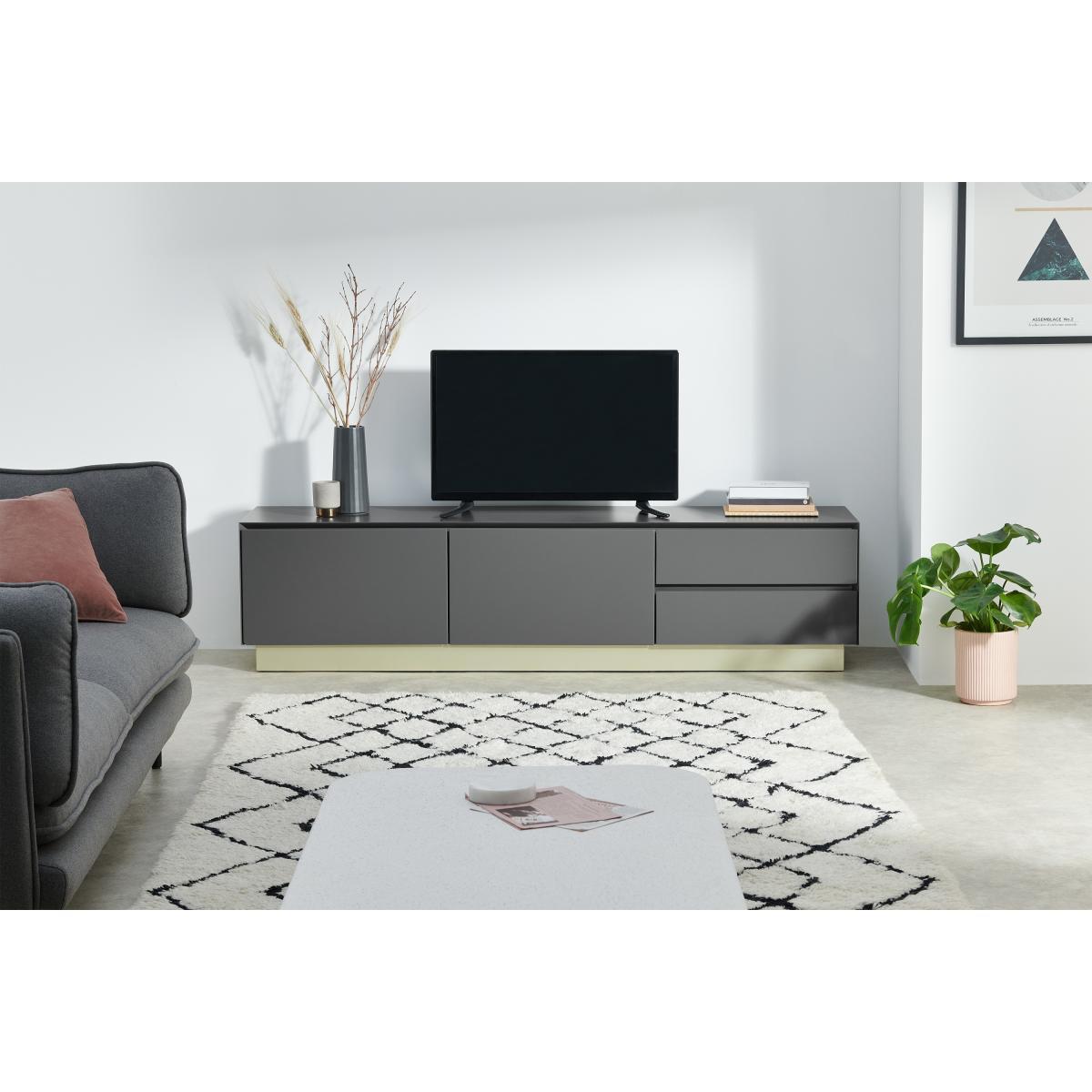 Elsdon Wide Media Unit, Charcoal Grey & Brass – image 4