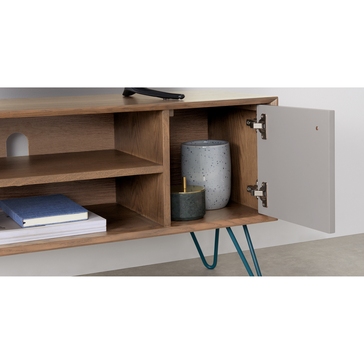 Dotty Wide TV Stand, Dark Stain Oak and Grey – image 6