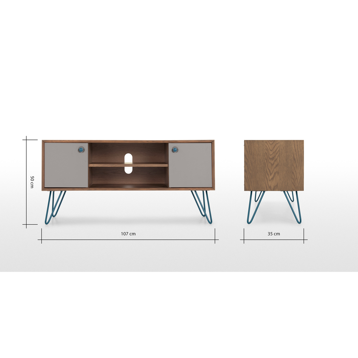 Dotty Wide TV Stand, Dark Stain Oak and Grey – image 8
