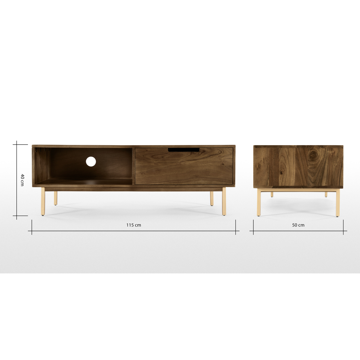 Tayma TV Stand, Acacia and Brass – image 3