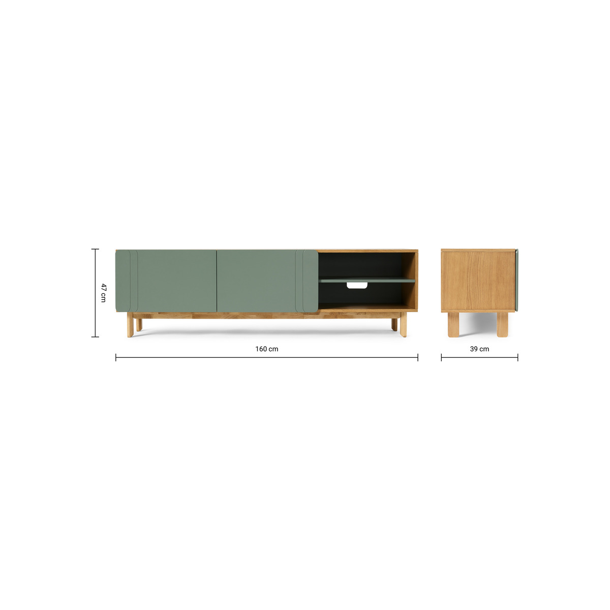 Asuna Wide TV Unit, Oak & Fern Green – image 4