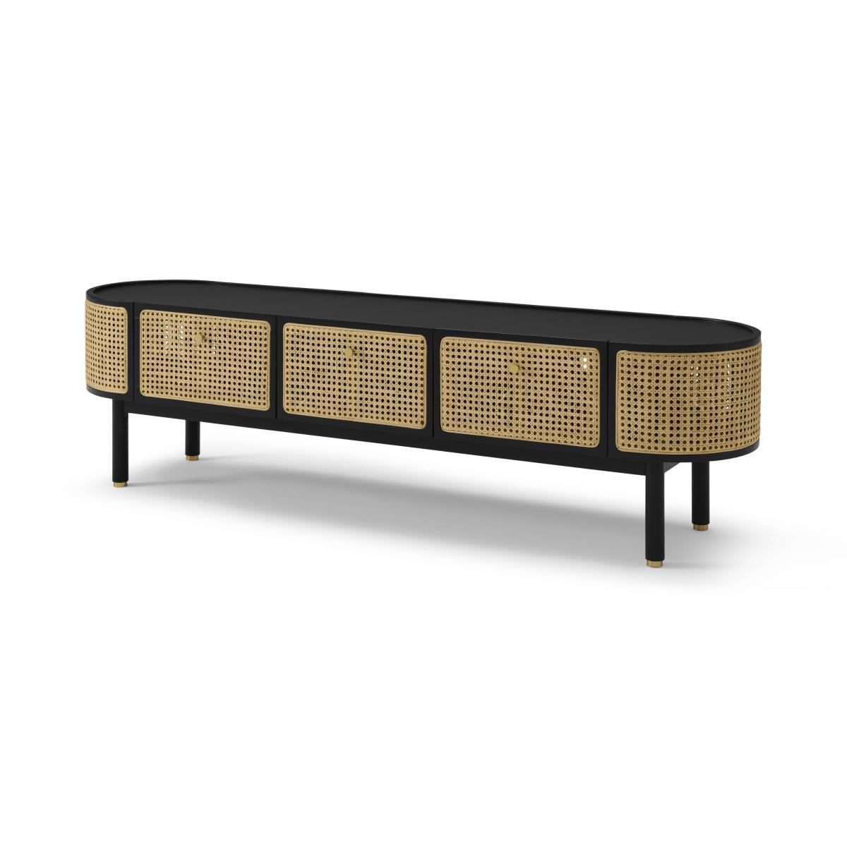 Ankhara Wide Media Unit, Black Stain Oak & Rattan – image 3