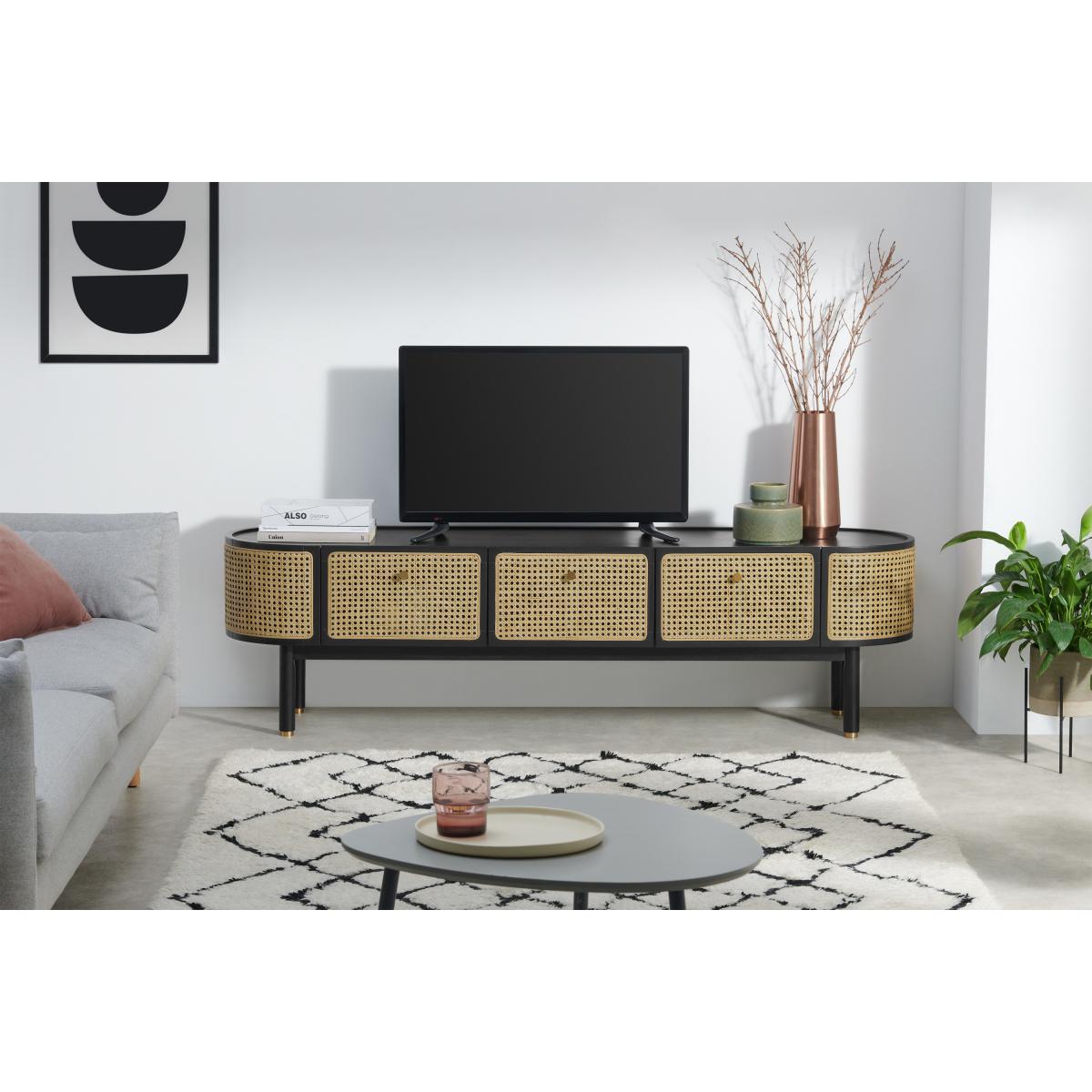 Ankhara Wide Media Unit, Black Stain Oak & Rattan – image 4