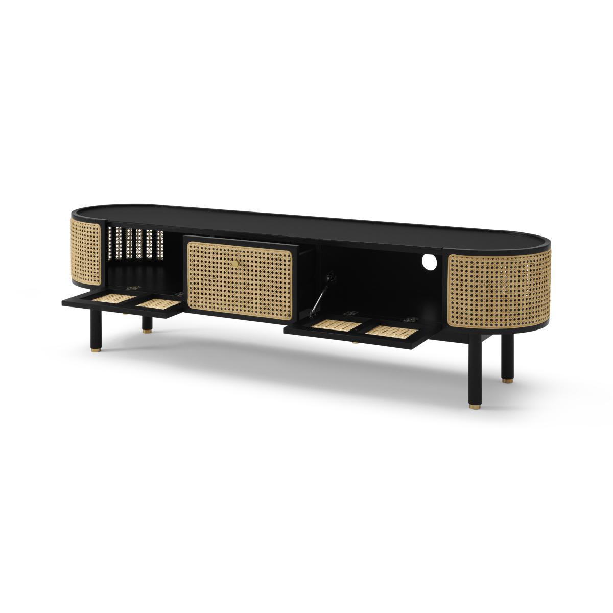 Ankhara Wide Media Unit, Black Stain Oak & Rattan – image 6