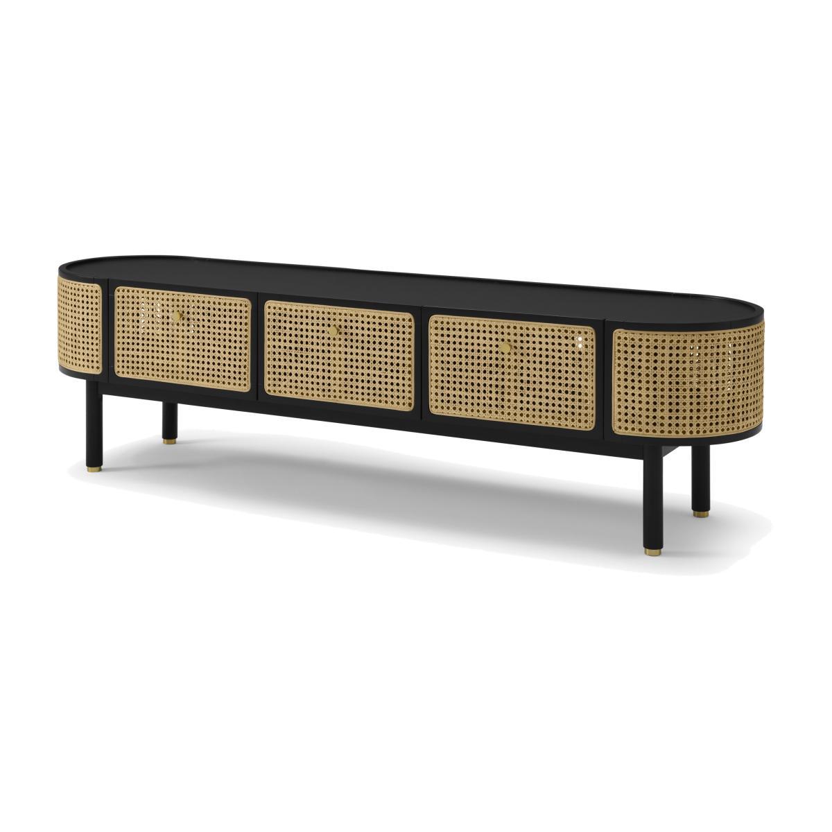 Ankhara Wide Media Unit, Black Stain Oak & Rattan – image 1