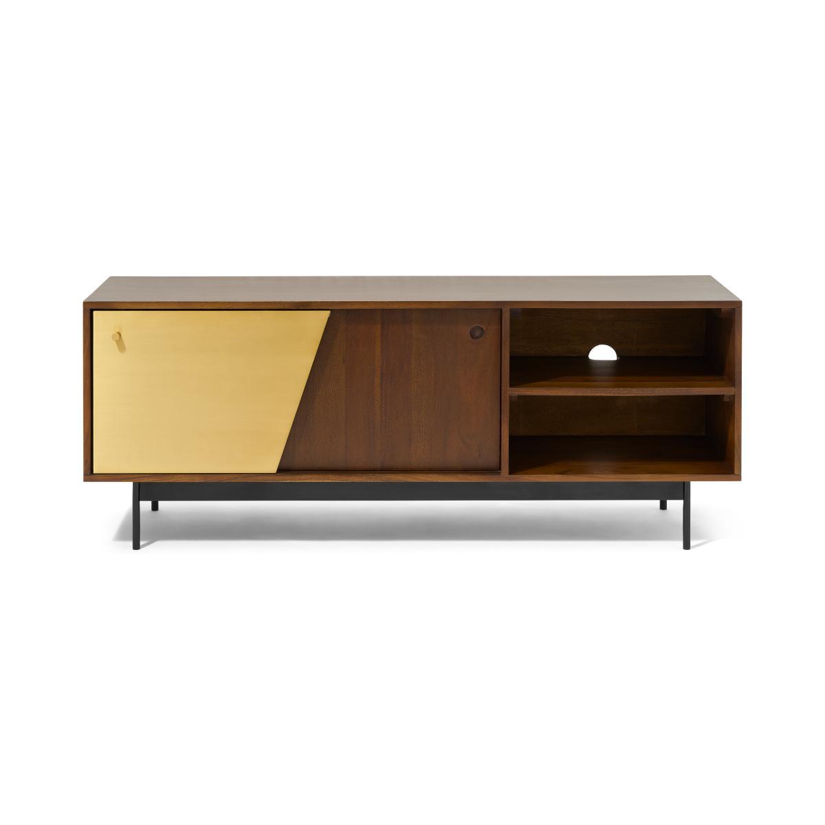 Mischa Wide TV Stand, Acacia Wood & Brass – image 2