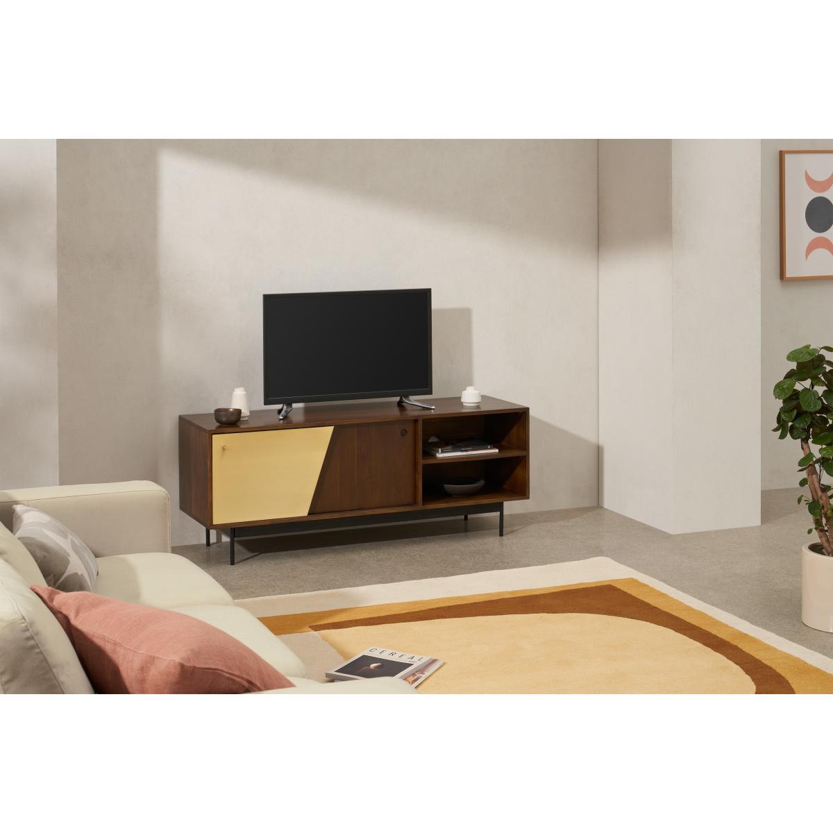 Mischa Wide TV Stand, Acacia Wood & Brass – image 4