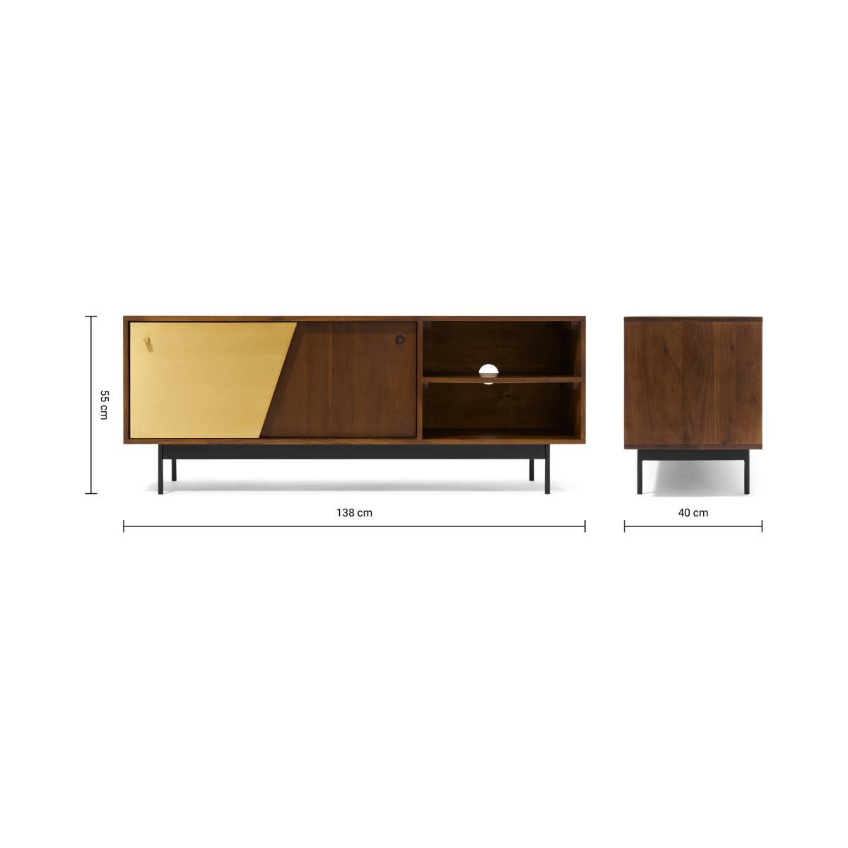 Mischa Wide TV Stand, Acacia Wood & Brass – image 9