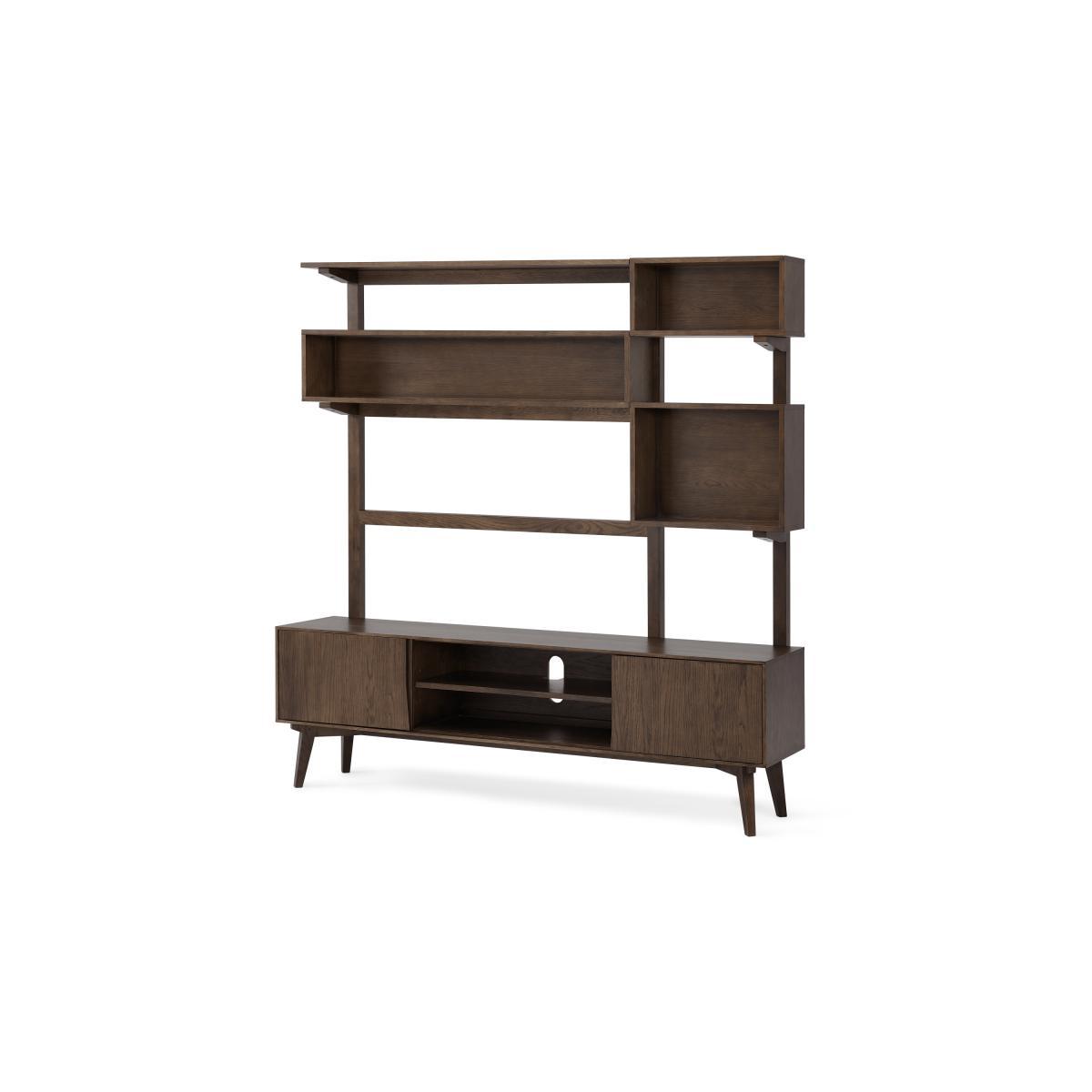 Wingrove Wide Media Shelving Unit, Dark French Oak – image 2