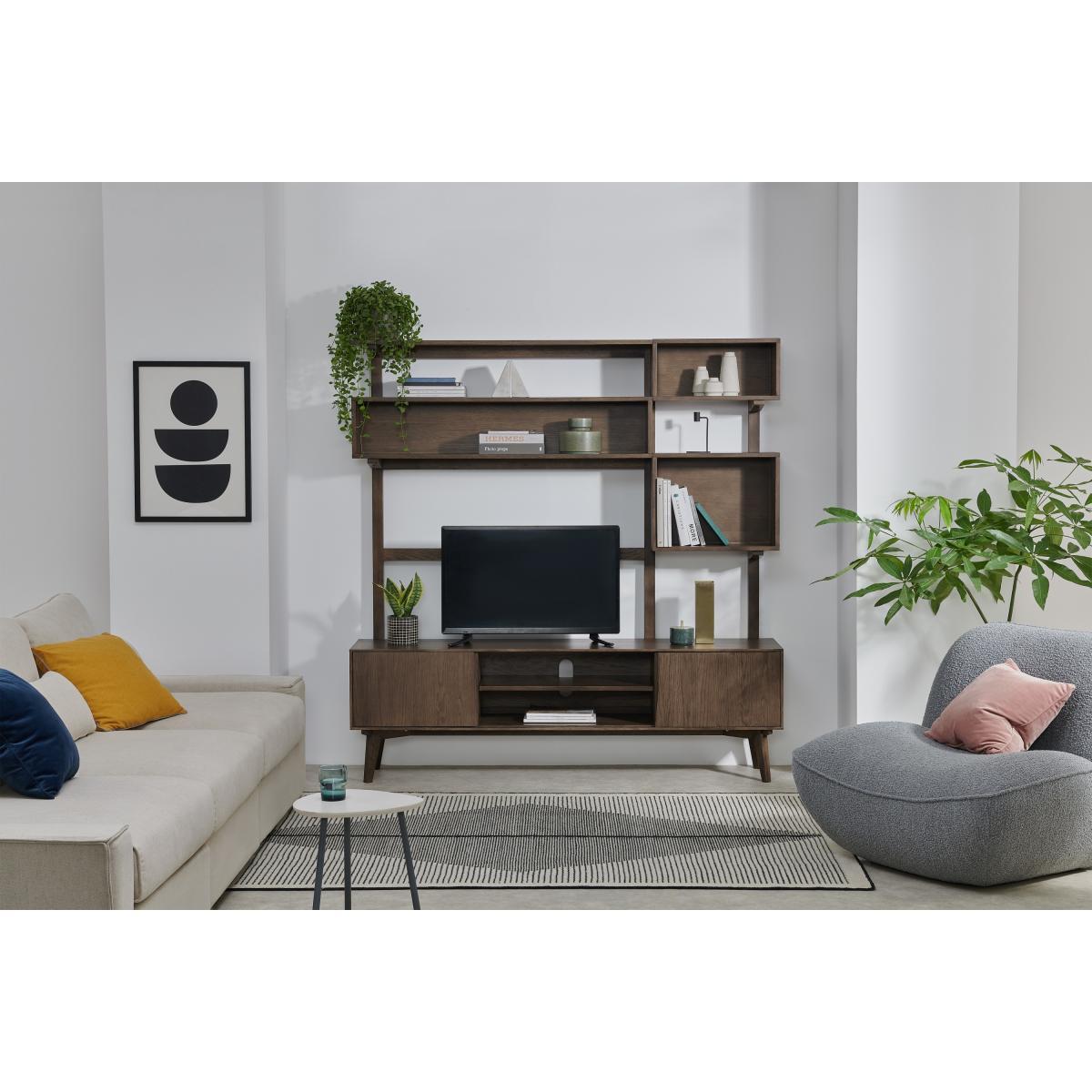 Wingrove Wide Media Shelving Unit, Dark French Oak – image 3