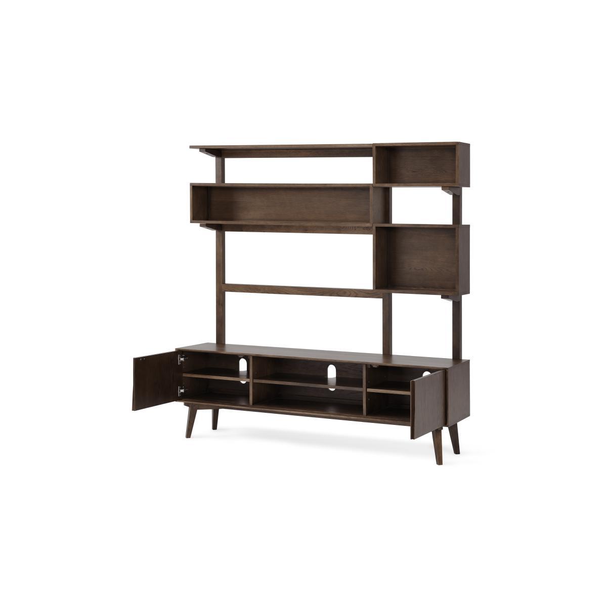 Wingrove Wide Media Shelving Unit, Dark French Oak – image 5
