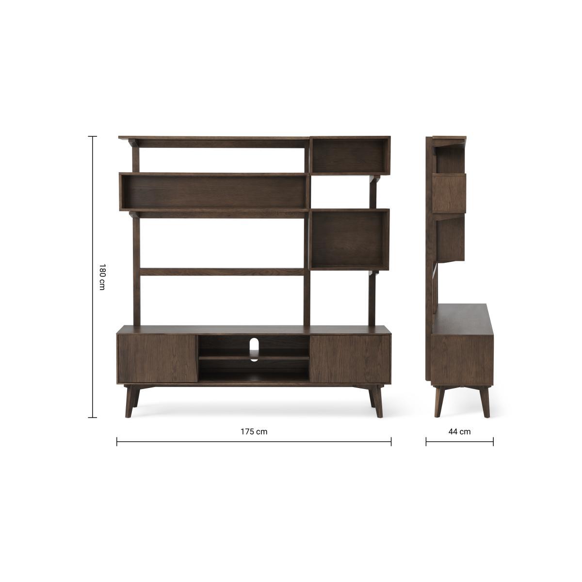 Wingrove Wide Media Shelving Unit, Dark French Oak – image 8