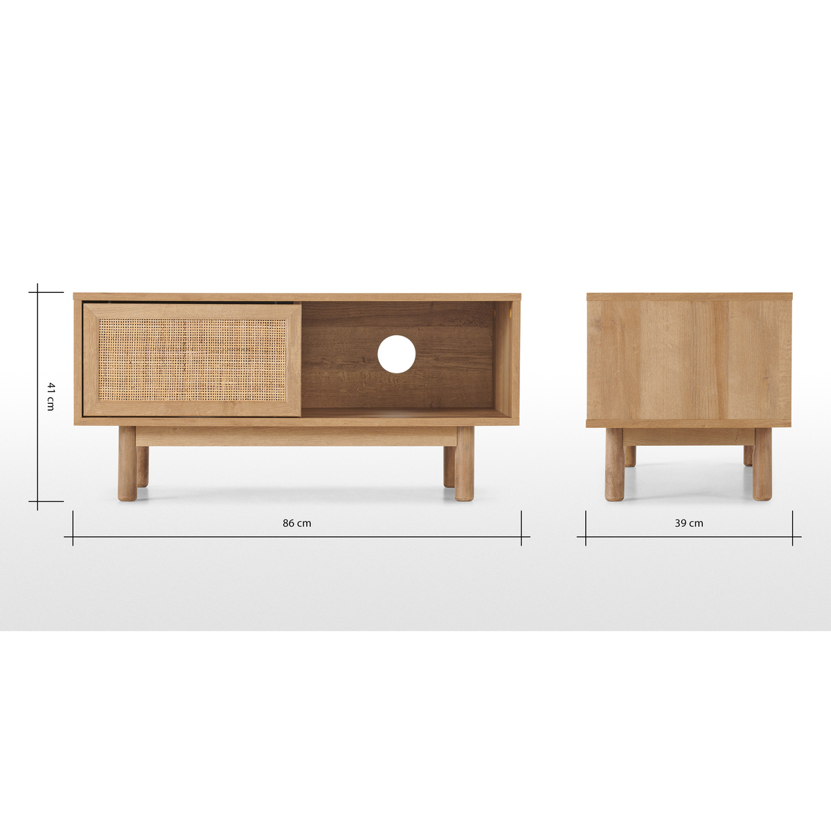 Pavia Compact TV Stand, Natural Rattan & Oak Effect – image 7