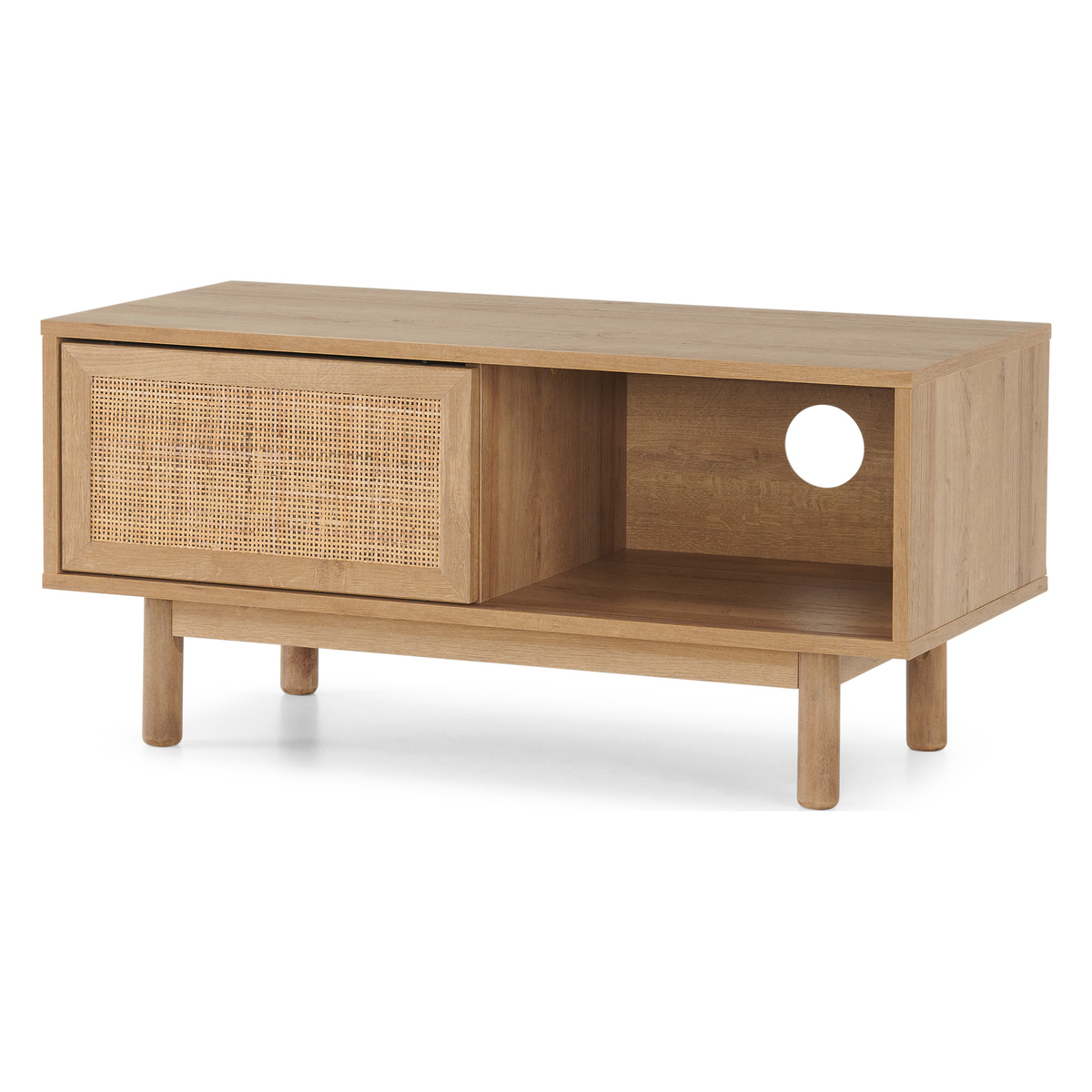 Pavia Compact TV Stand, Natural Rattan & Oak Effect – image 2