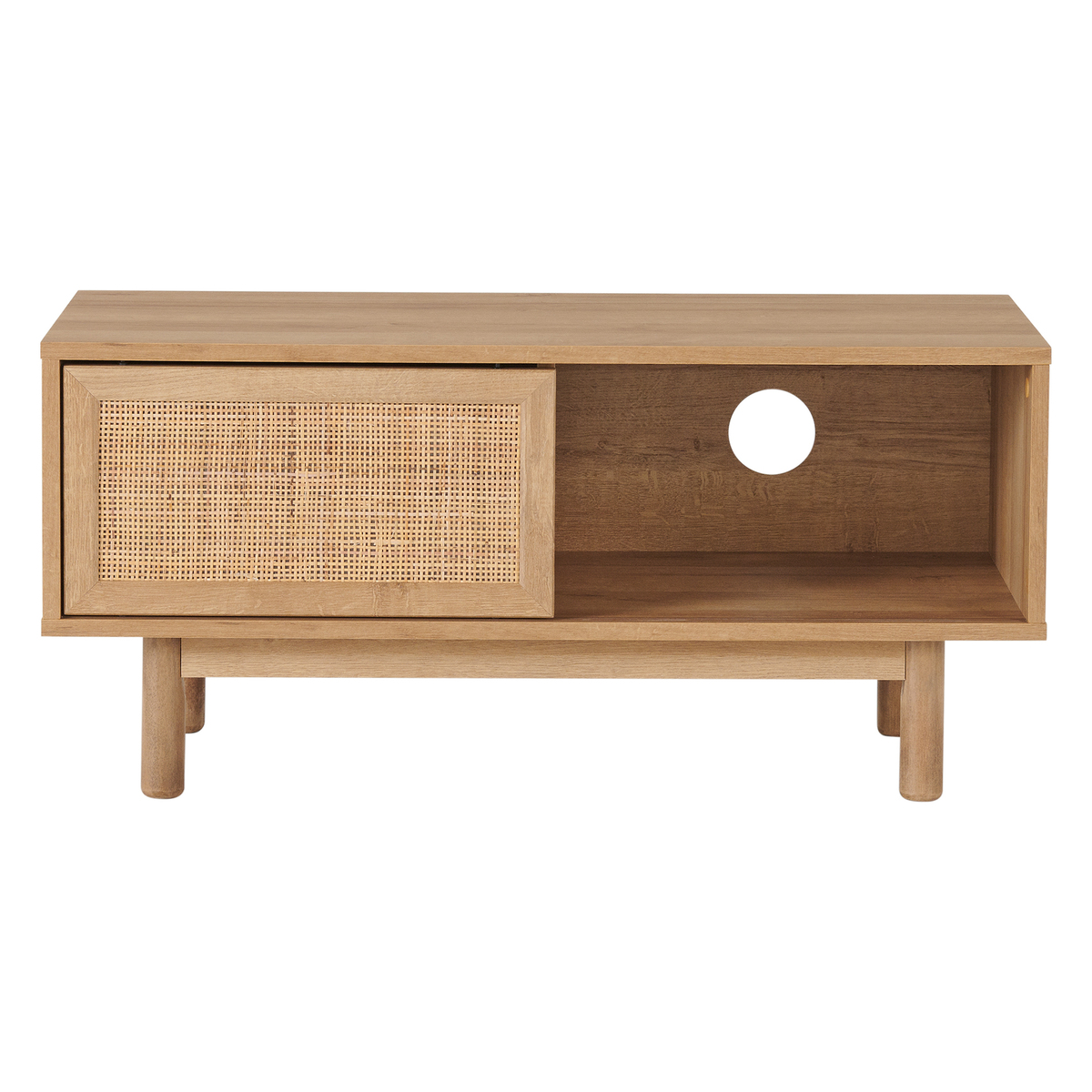 Pavia Compact TV Stand, Natural Rattan & Oak Effect – image 1