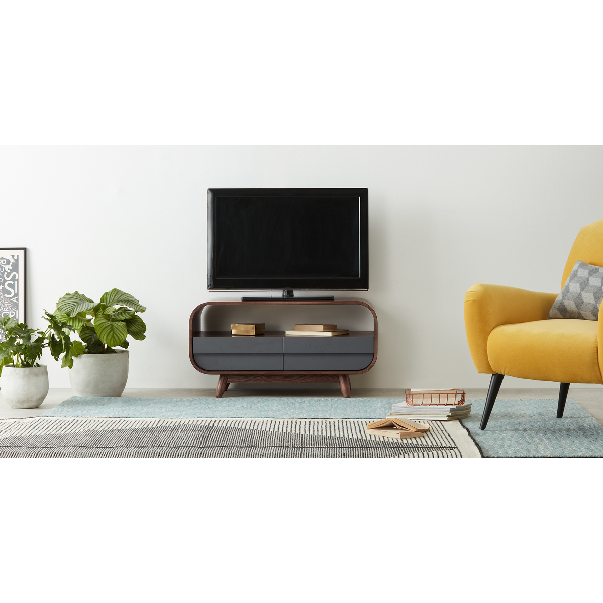 Esme Compact TV Stand, Dark Stain Ash and Grey – image 3