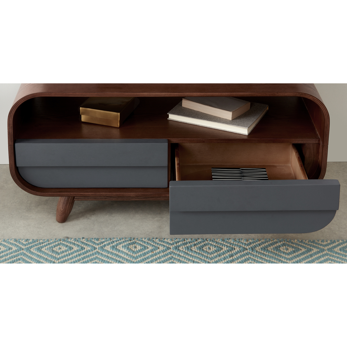Esme Compact TV Stand, Dark Stain Ash and Grey – image 4